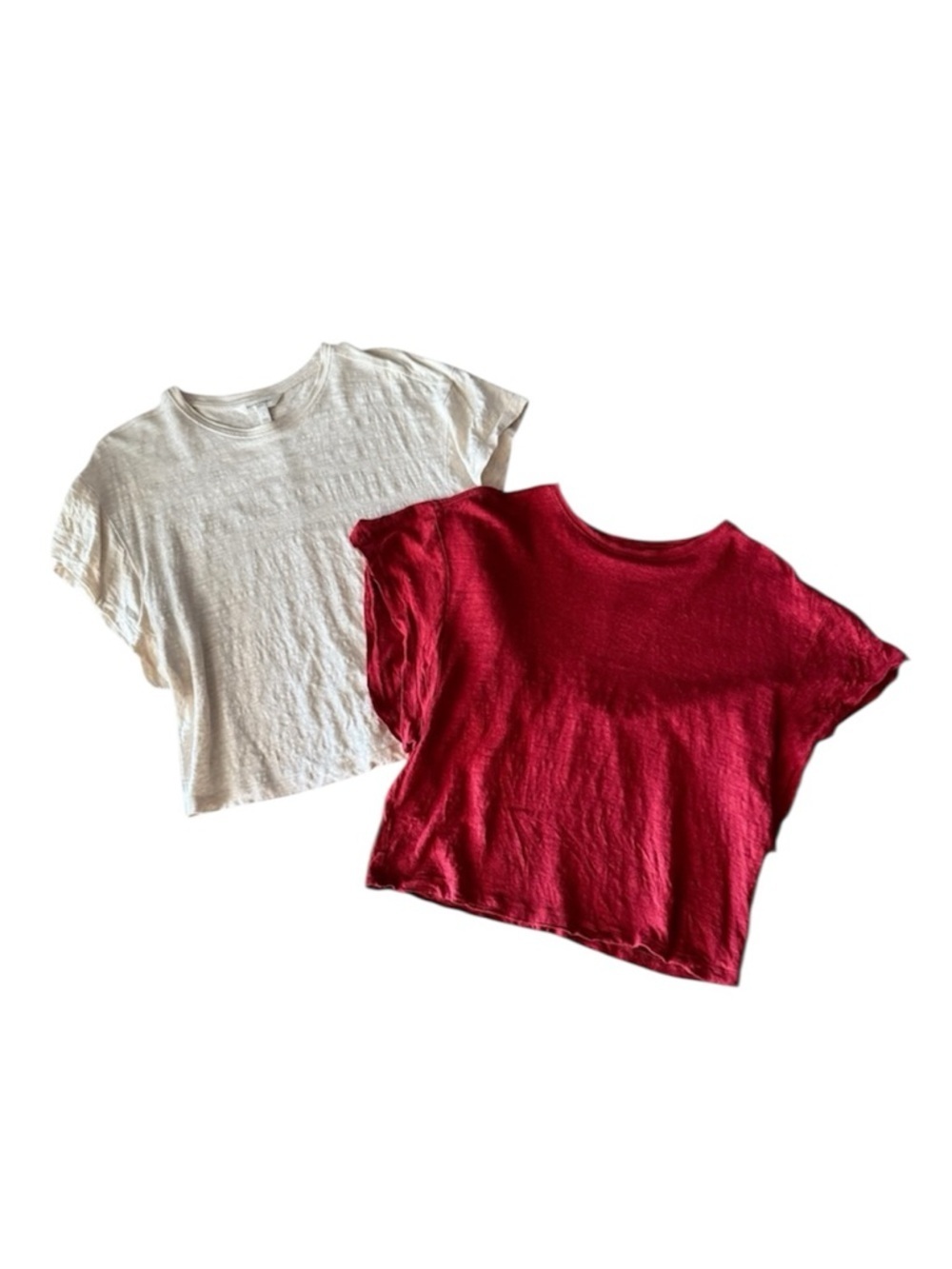 Banana Republic TWO Linen Dolman Short Sleeve Shirts Red Cream